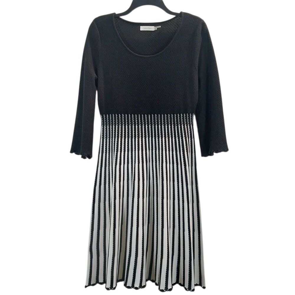Calvin Klein Black and White Striped Dress, Size Medium